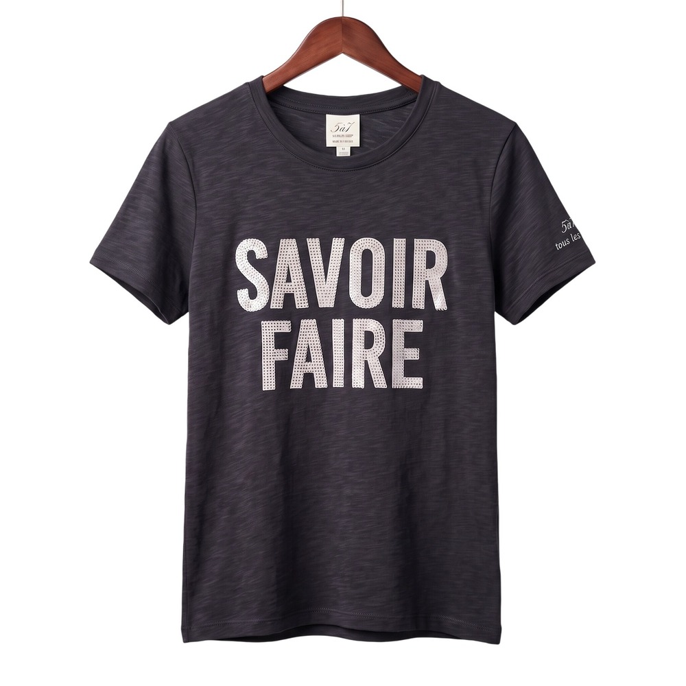 CINQ à SEPT Tous Les Jours Rhinestone Savoir Faire Tee Navy White XS NWT $165